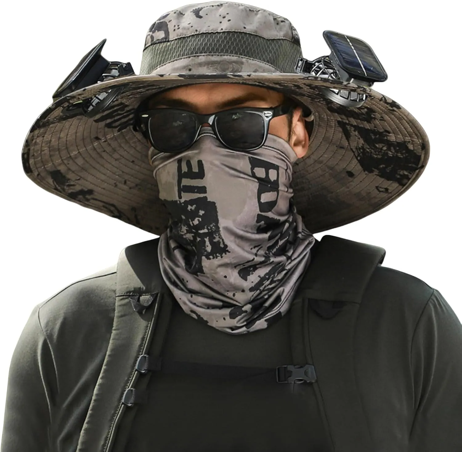 Bucket Hat with 2 Solar Power Fans for Men Women UPF 50  Outdoor Wide Brim Sun Fishing Hat - Removable & USB Charging Fan