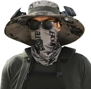Bucket Hat with 2 Solar Power Fans for Men Women UPF 50  Outdoor Wide Brim Sun Fishing Hat - Removable & USB Charging Fan