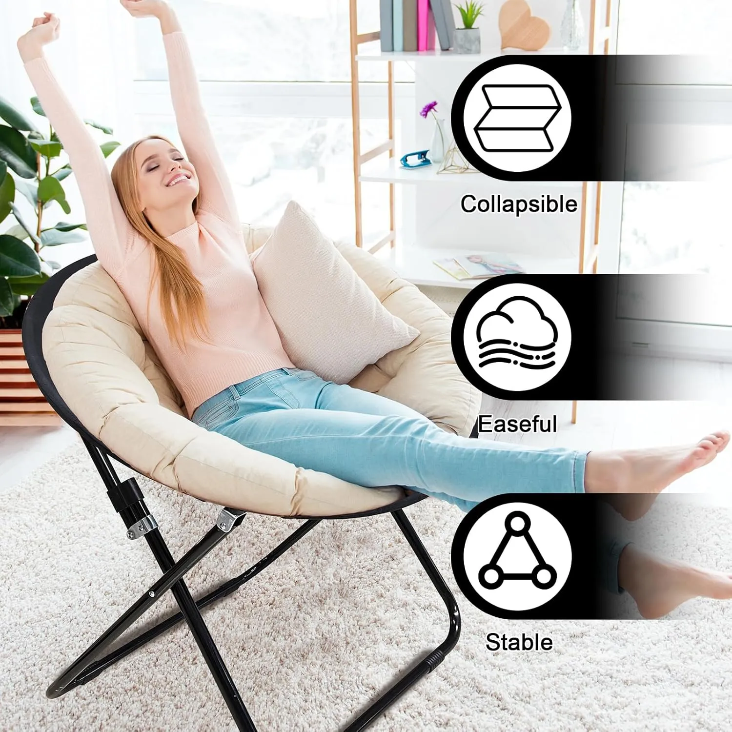 Bungee Chair Portable Foldable, Dish Bunjo Game Chair for Outdoor and Indoor and Camping and BBQ (Pink) (Small Black)