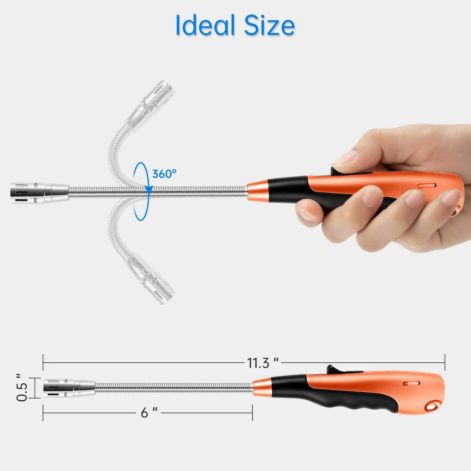 Butane Lighter Torch Long Lighter Jet Flame Windproof Lighter with Visual Fuel Window for Fireplace Kitchen Grill BBQ Camping, Orange (No Butane Included)