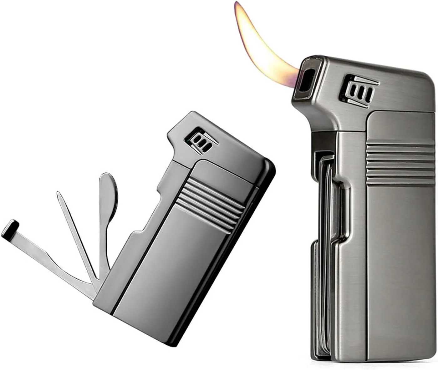 Butane Torch Lighter, 3 in 1 Lighter Metal Lighter, Soft Flame Lighter Refillable with Multifunctional Gas Lighter for Camping Grill Fireplace(Gas Not Included)