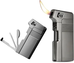 Butane Torch Lighter, 3 in 1 Lighter Metal Lighter, Soft Flame Lighter Refillable with Multifunctional Gas Lighter for Camping Grill Fireplace(Gas Not Included)