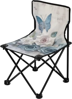 Butterfly Flowers Portable Outdoor Folding Chair Anti-Slip Padded Oxford Cloth Stool Camping Chair Small for Beach Hiking Fishing Gardening Quad Camp Chair