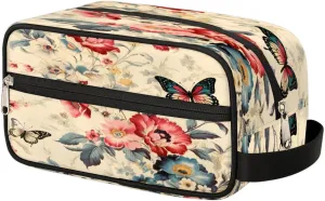 Butterfly Rose Watercolor Vintage Large Capacity Travel Cosmetic Bag Waterproof Toiletry Bag Cosmetic Makeup Portable Bag with Handle for Travel Gym Camping