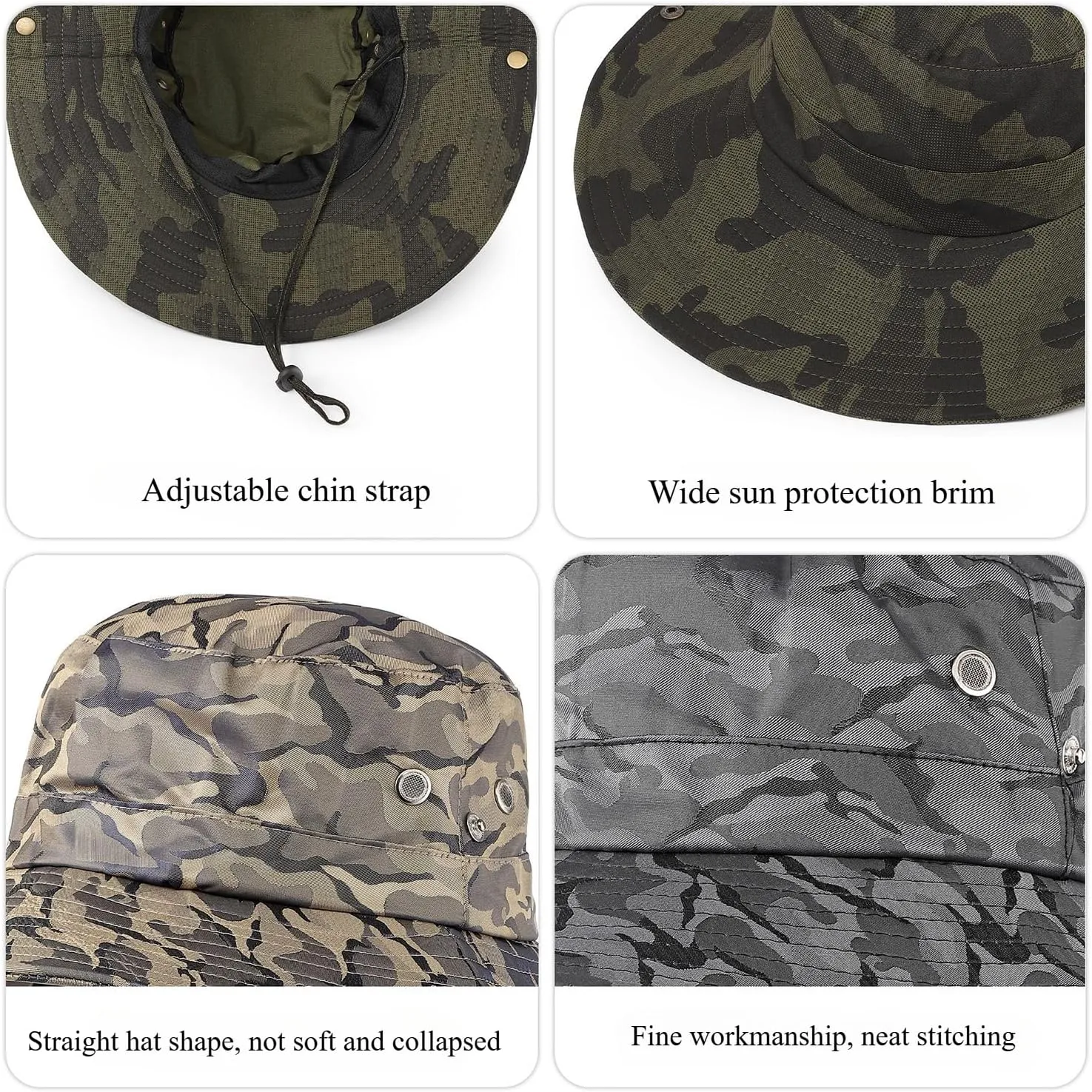 Camouflage Fisherman hat with Round Brim and Large Brim, Suitable for Jungle Exploration, Mountaineering and Fishing.