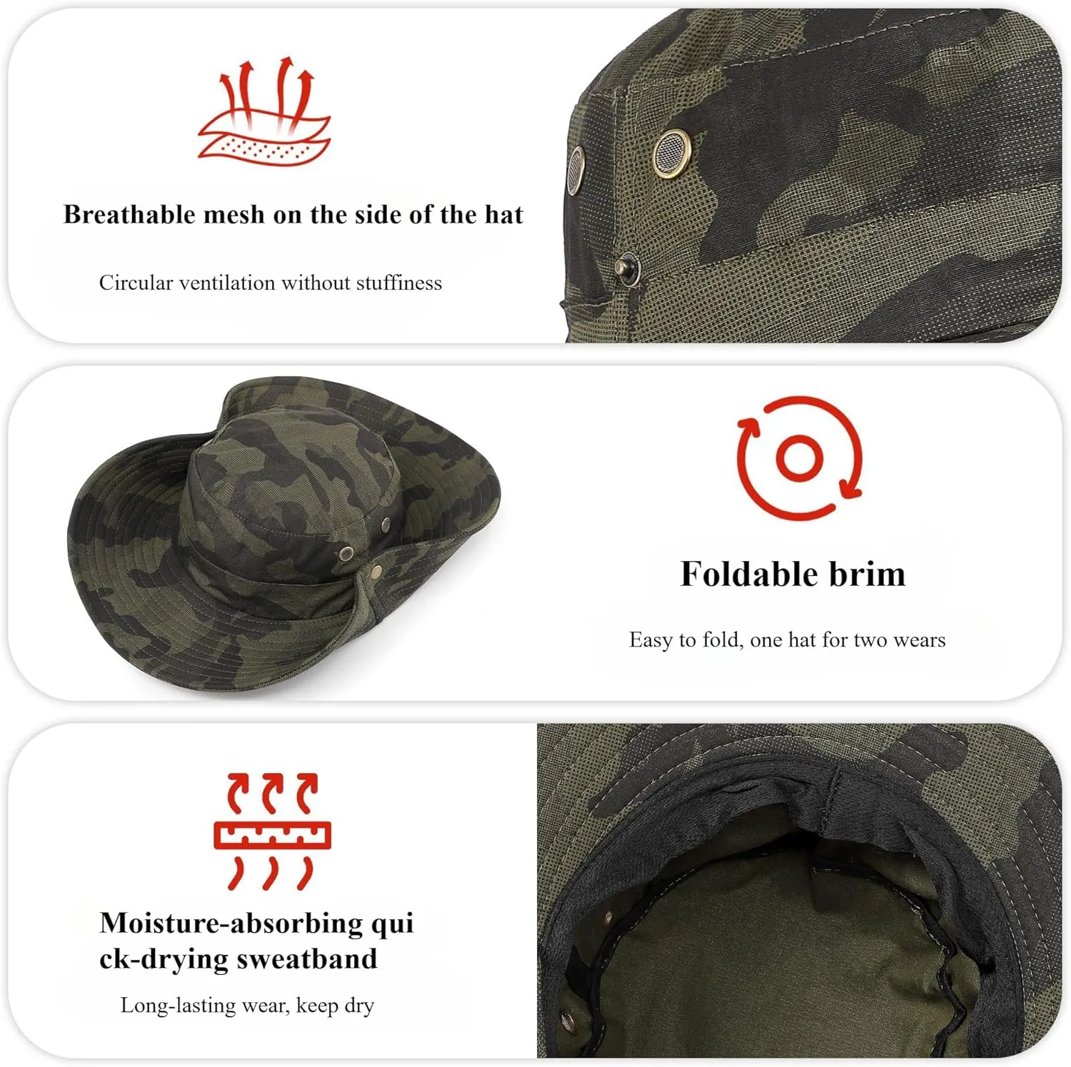 Camouflage Fisherman hat with Round Brim and Large Brim, Suitable for Jungle Exploration, Mountaineering and Fishing.