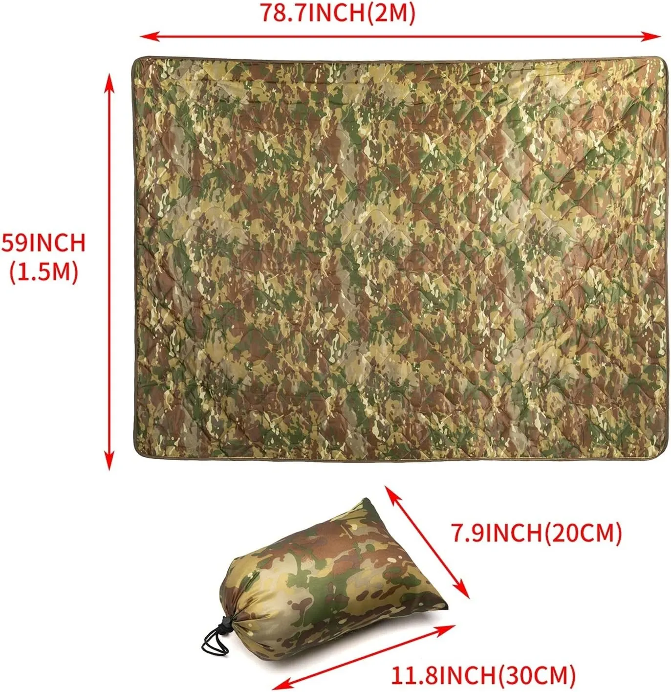 Camouflage Quilt Camping Blanket Beach Hiking Tourist Mattress Pad Portable Travel Picnic Mat Ground Sheet Sleep Cover (Color : Green, Size : A)