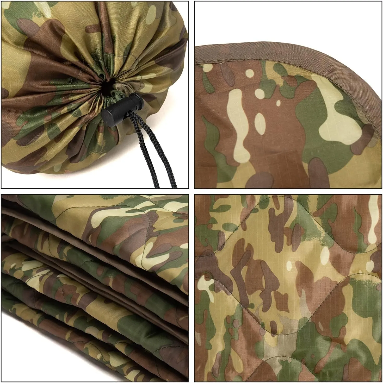 Camouflage Quilt Camping Blanket Beach Hiking Tourist Mattress Pad Portable Travel Picnic Mat Ground Sheet Sleep Cover (Color : Green, Size : A)