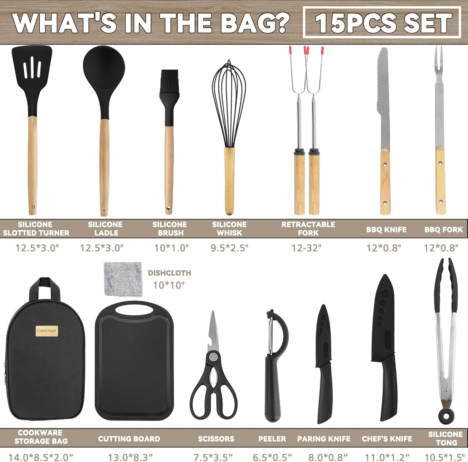 Camping Accessories Kitchen Cooking Utensils Set - Portable Outdoor Camp Cookware Set, Silicone Camper Essentials Gear Must Have Supplies for Travel RV BBQ Grill Picnic Hiking