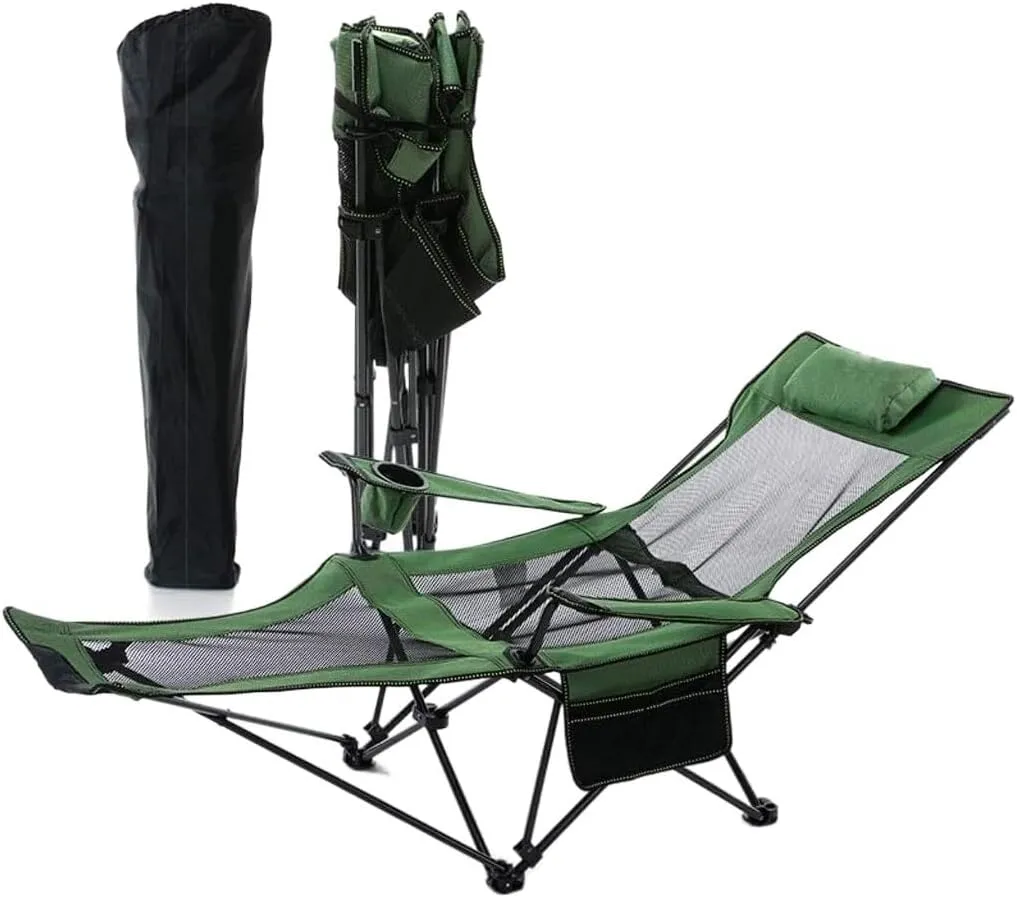 Camping Chair Camp Chair Outdoor Camping Chair Folding Chair Recliner Break Relax Lounger Chairs Garden Balcony Fishing Hiking Folding Chairs Outdoor Fishing Chair,Grün 85 * 153 * 88cm