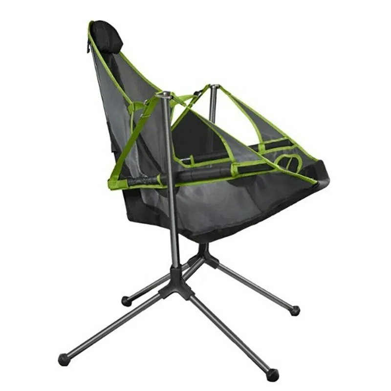Camping Chair Foldable Swing Luxury Recliner Swinging Comfort Lean Back Outdoor Folding Rocking Chair - Grey