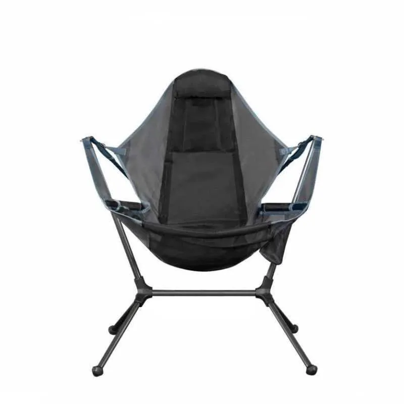 Camping Chair Foldable Swing Luxury Recliner Swinging Comfort Lean Back Outdoor Folding Rocking Chair - Grey