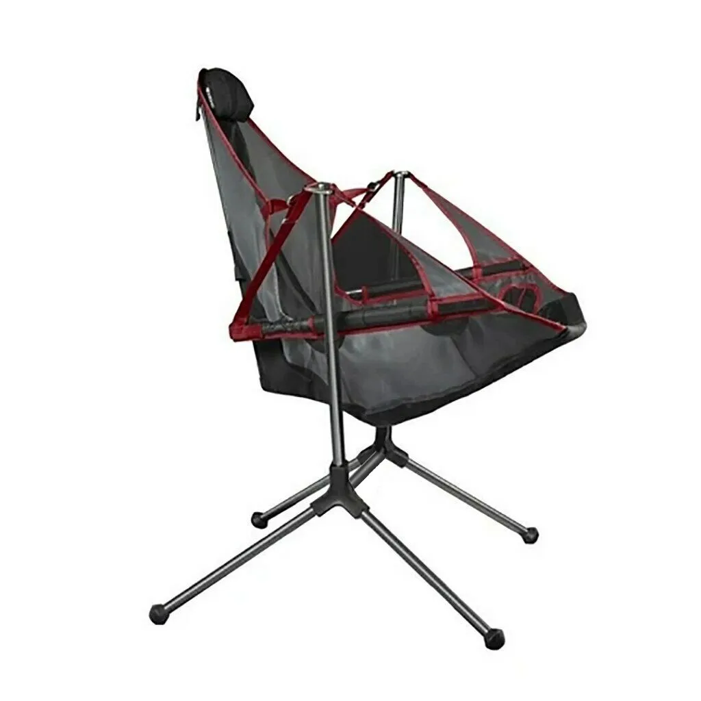Camping Chair Foldable Swing Luxury Recliner Swinging Comfort Lean Back Outdoor Folding Rocking Chair - Grey