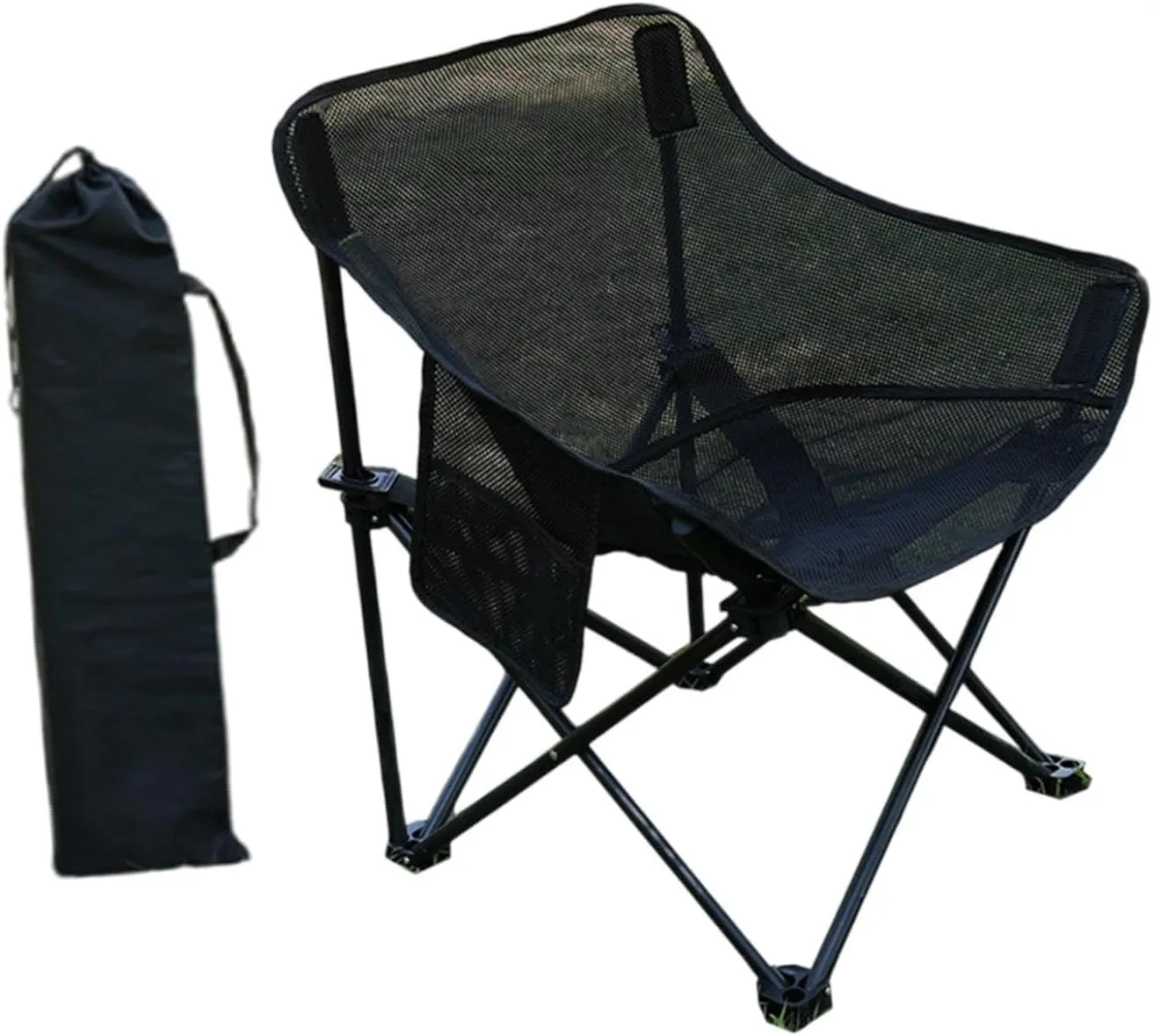 Camping Chair Folding Chair Heavy Duty Stable Outdoor Furniture for Adults with Storage Bag for BBQ Lawn Yard Garden Patio, Black