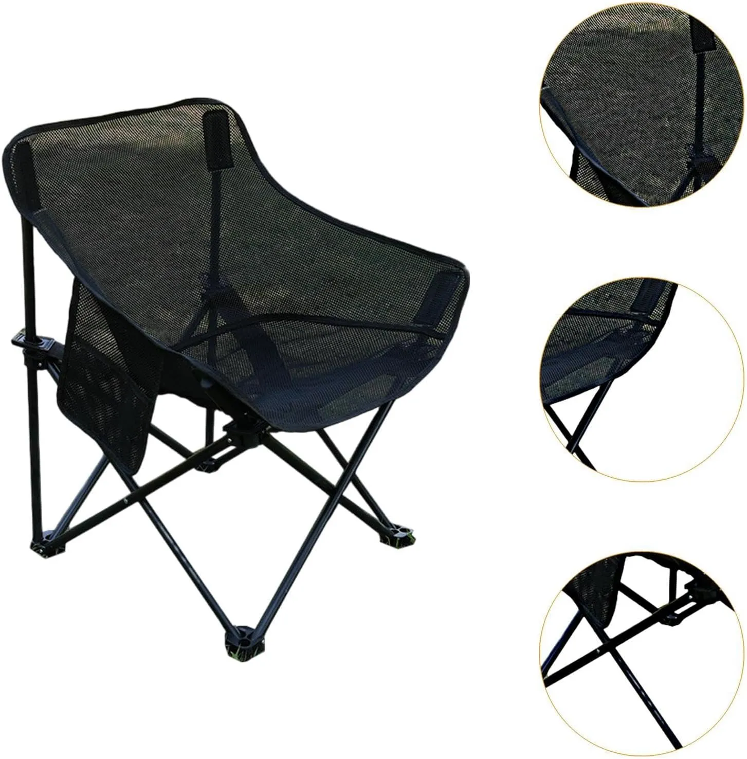 Camping Chair Folding Chair Heavy Duty Stable Outdoor Furniture for Adults with Storage Bag for BBQ Lawn Yard Garden Patio, Black