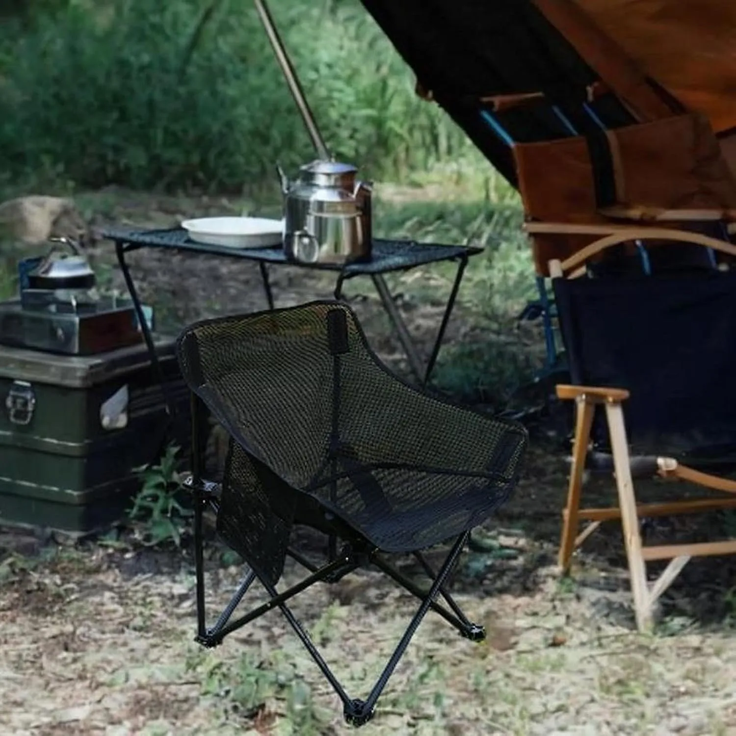 Camping Chair Folding Chair Heavy Duty Stable Outdoor Furniture for Adults with Storage Bag for BBQ Lawn Yard Garden Patio, Black