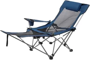 Camping Chair Folding Recliner Chair Camping Folding Chair Beach Sun Patio Chaise Lounge Chair Pool Lawn Lounger Folding Chair (Color : Grey) (Blue)