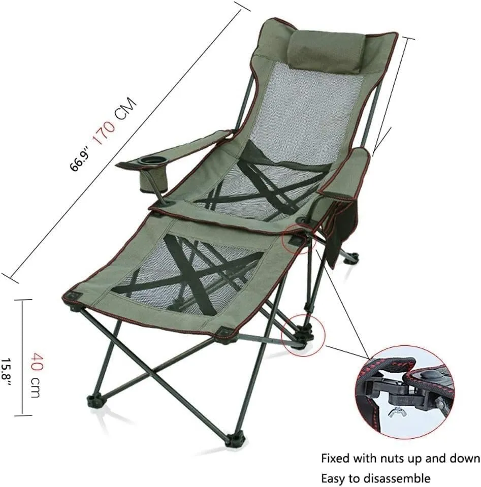 Camping Chair Folding Recliner Portable Chair with Cup Holder Detachable Side Table and Carrying Bag with Pillow Fishing Chair(Color:C)