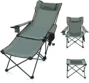 Camping Chair Folding Recliner Portable Chair with Cup Holder Detachable Side Table and Carrying Bag with Pillow Fishing Chair(Color:C)