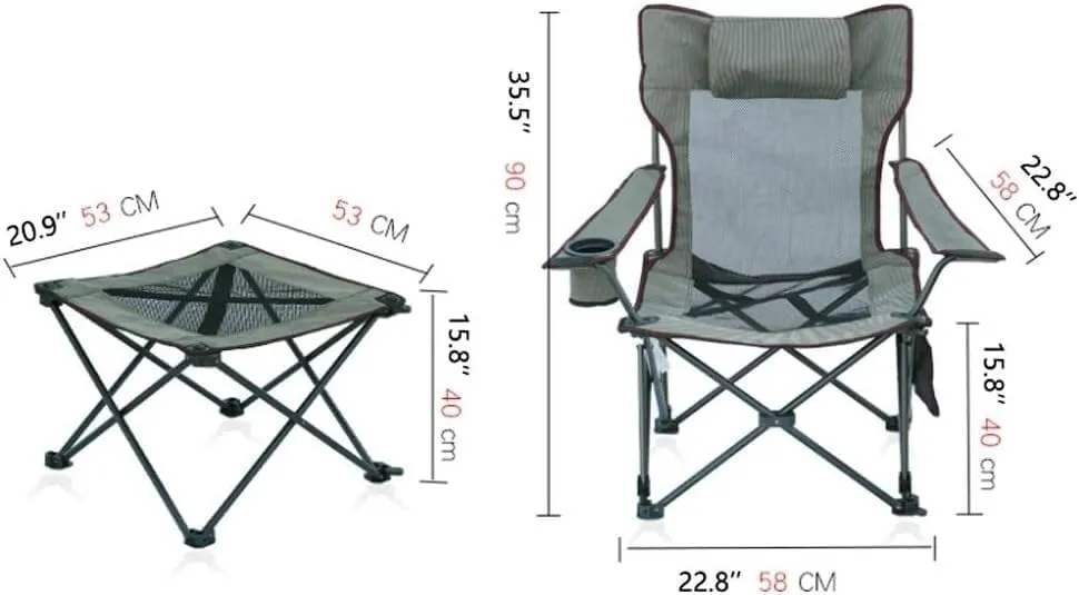 Camping Chair Folding Recliner Portable Chair with Cup Holder Detachable Side Table and Carrying Bag with Pillow Fishing Chair(Color:C)