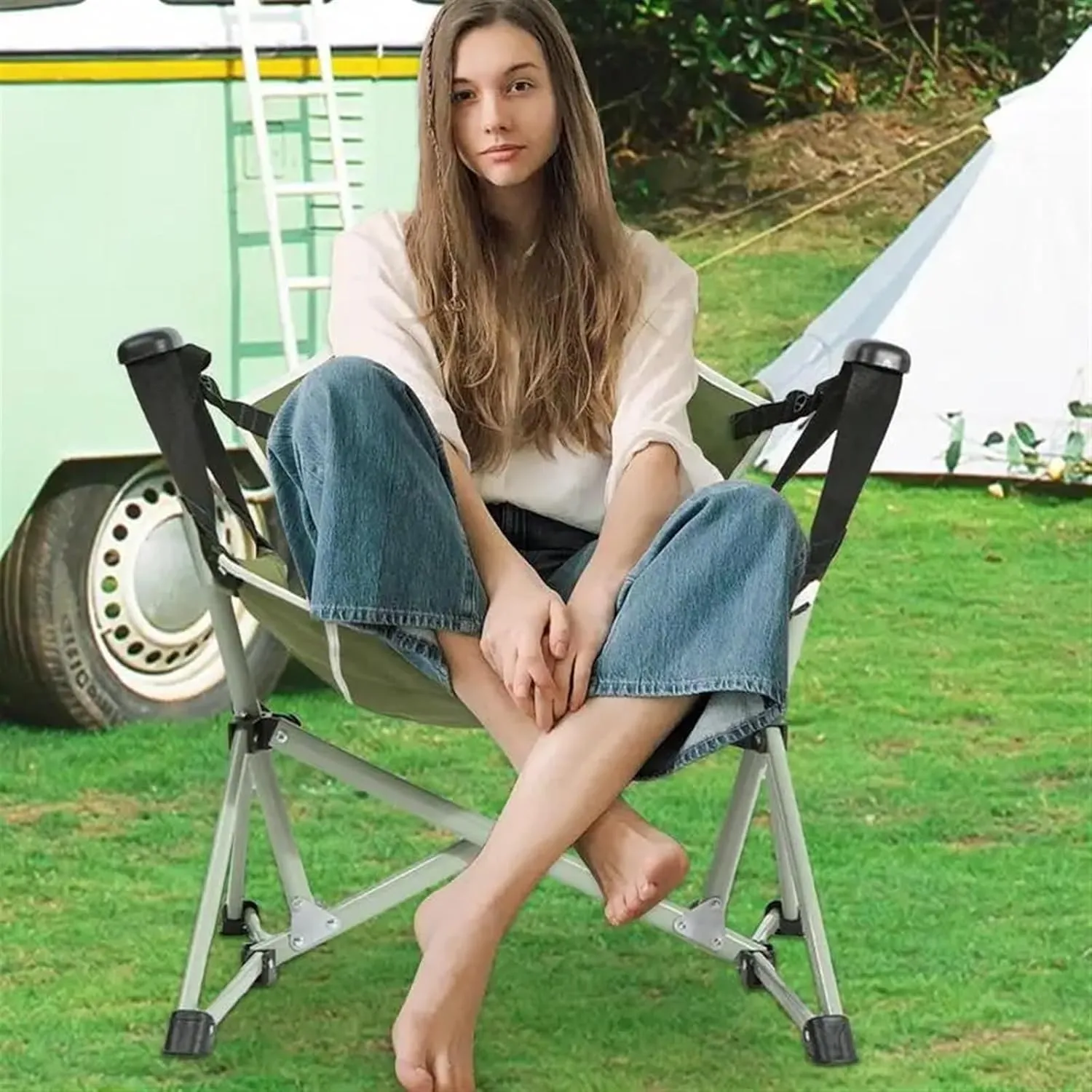 Camping Chair Leisure Rocking High Back Folding Recliner Chair
