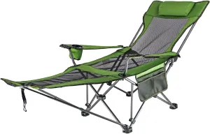Camping Chair Lounge Chair Armrest Armchair Recliner Portable Folding Chair Beach Chair for Sports Backpacking Travel Concert, 153cmx85cm, Green