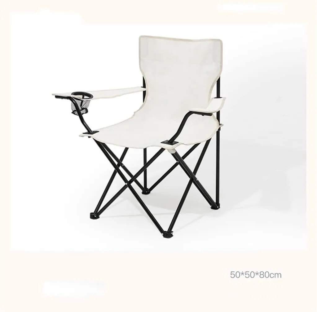 Camping Chair Outdoor Folding Chair with Armrests Ultra Light Portable Camping Chair Back Recliner Leisure Chair Fishing Stool Folding Chair (White 50 * 50 * 80cm)