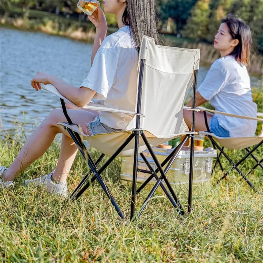 Camping Chair Outdoor Folding Chair with Armrests Ultra Light Portable Camping Chair Back Recliner Leisure Chair Fishing Stool Folding Chair (White 50 * 50 * 80cm)