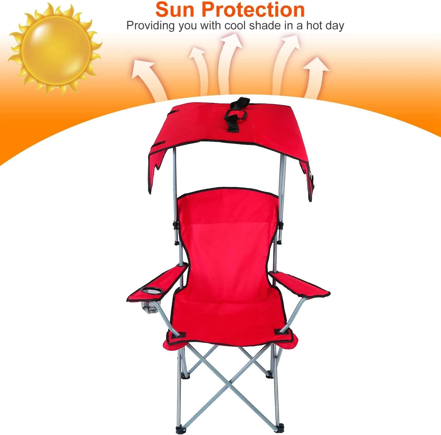 Camping Chair with Canopy, Folding Chairs for Outside, Beach Chair with Canopy Shade, Portable Lawn Chairs with Cup Holders, Heavy Duty Camping Chairs - Support 330 Lbs (Red)