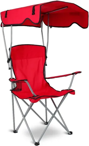 Camping Chair with Canopy, Folding Chairs for Outside, Beach Chair with Canopy Shade, Portable Lawn Chairs with Cup Holders, Heavy Duty Camping Chairs - Support 330 Lbs (Red)