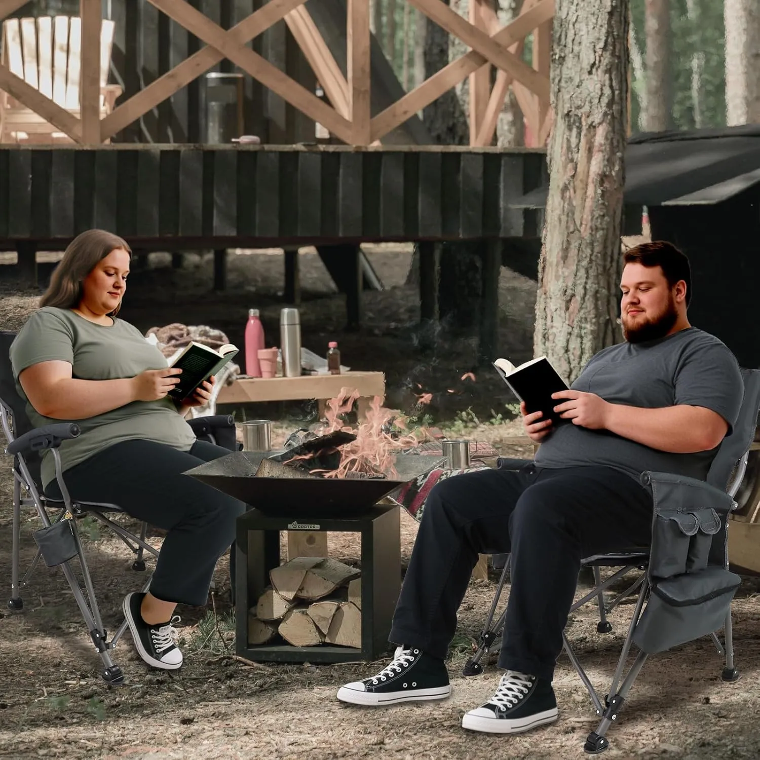Camping Chairs Adults Oversized Folding: Foldable Outdoor Beach Chairs for Adults – Heavy Duty Portable High Camping Chair Sports Hunting Lawn Fishing Soccer (Steel, Grey)