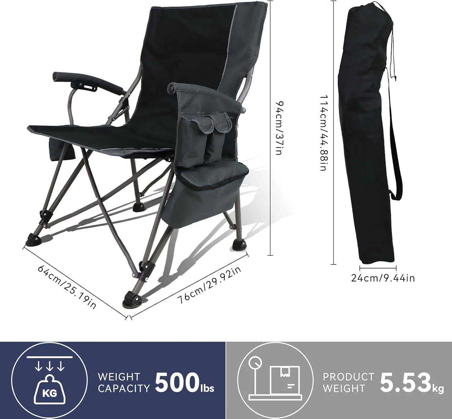 Camping Chairs Adults Oversized Folding: Foldable Outdoor Beach Chairs for Adults – Heavy Duty Portable High Camping Chair Sports Hunting Lawn Fishing Soccer (Steel, Grey)