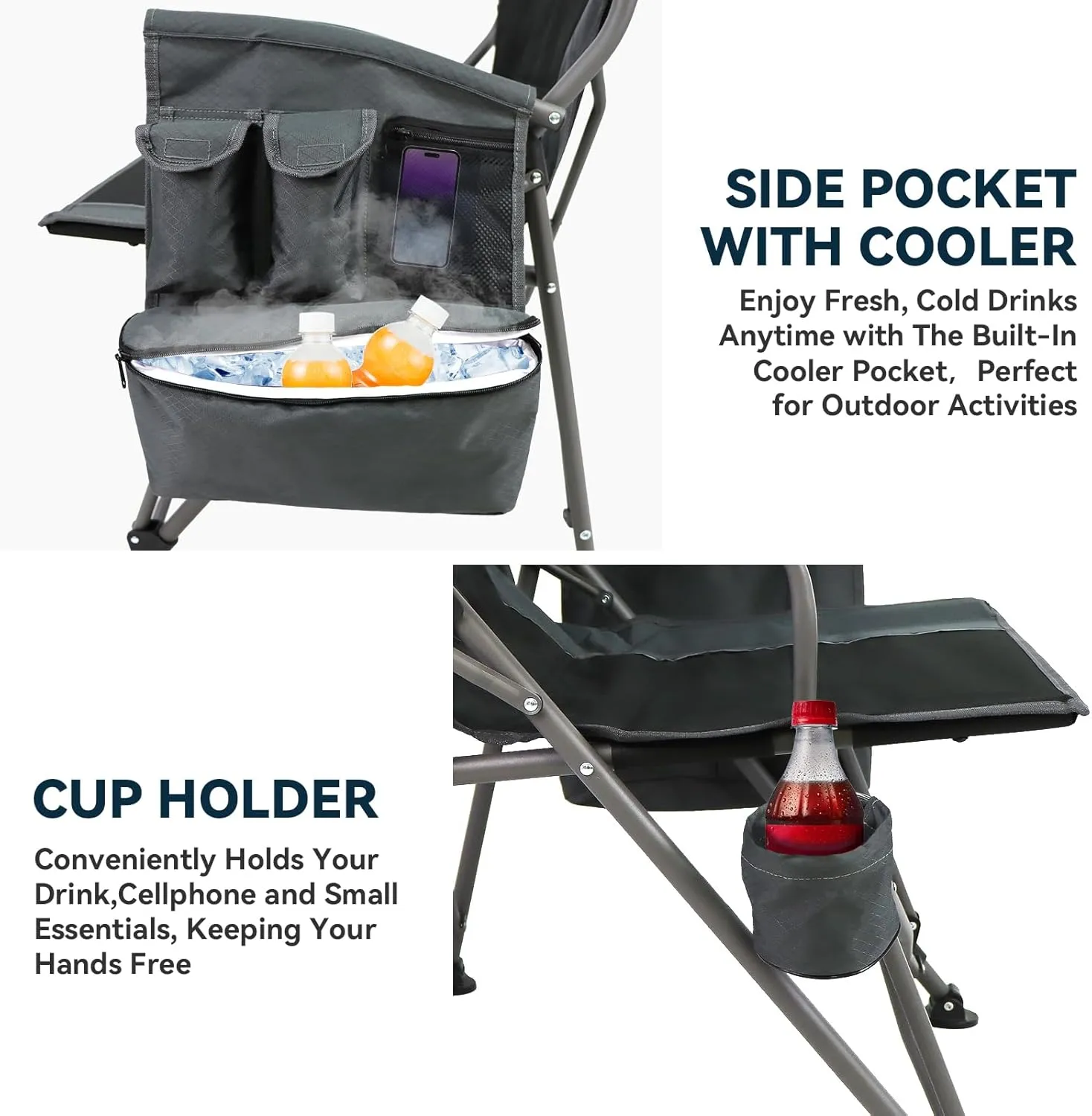 Camping Chairs Adults Oversized Folding: Foldable Outdoor Beach Chairs for Adults – Heavy Duty Portable High Camping Chair Sports Hunting Lawn Fishing Soccer (Steel, Grey)