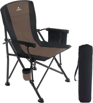Camping Chairs for Adults, Support 300 LBS Lawn Chairs with Side Pocket & Cup Holder, Heavy Duty Folding Chair for Camping, Fishing, Sports Event (Black&Brown)
