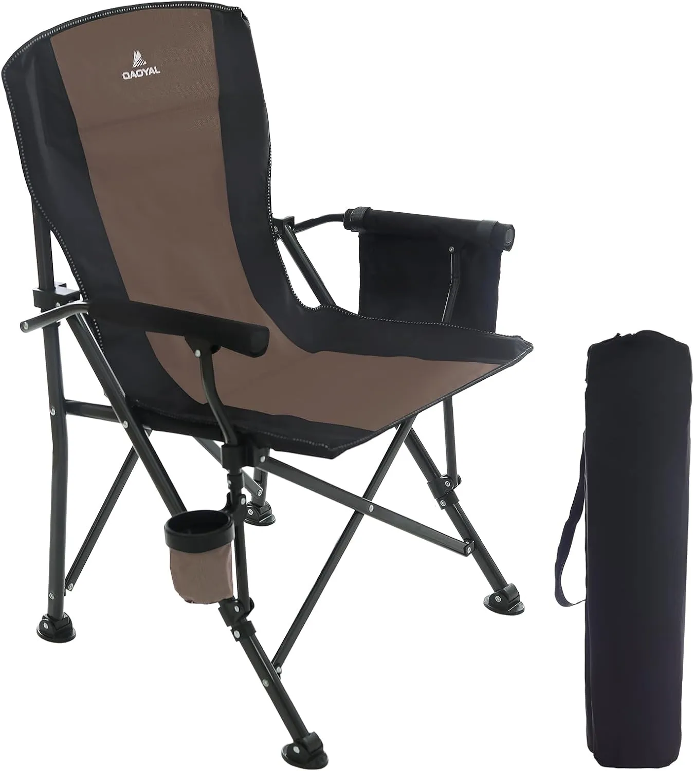 Camping Chairs for Adults, Support 300 LBS Lawn Chairs with Side Pocket & Cup Holder, Heavy Duty Folding Chair for Camping, Fishing, Sports Event (Black&Brown)