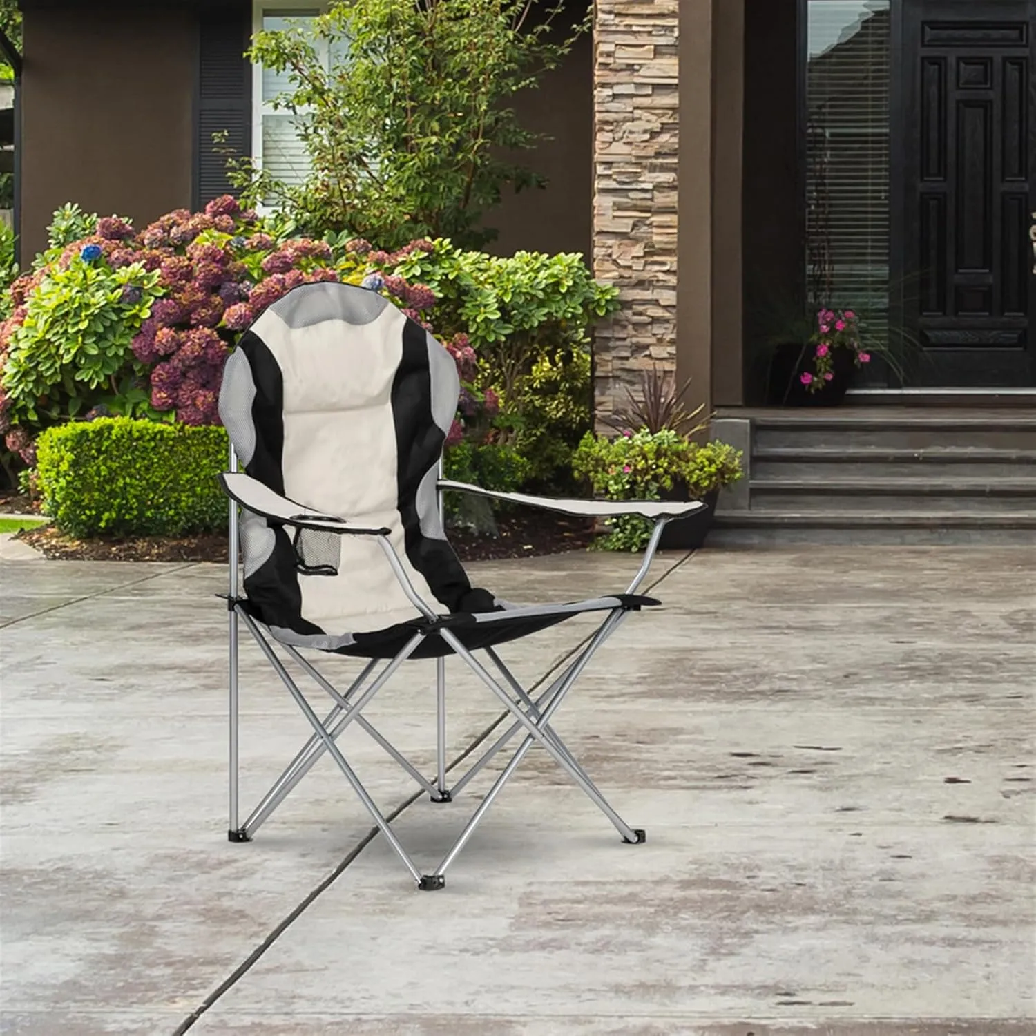 Camping Chairs for Adults,Heavy Duty Lawn Chairs with Cup Holder and Carry Bag,Portable Camp Chair Lightweight Foldable Outdoor Chair Collapsible Chair for Tailgates, Beach, and Sports,Black 1Pc