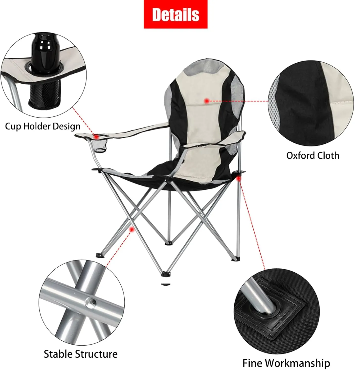 Camping Chairs for Adults,Heavy Duty Lawn Chairs with Cup Holder and Carry Bag,Portable Camp Chair Lightweight Foldable Outdoor Chair Collapsible Chair for Tailgates, Beach, and Sports,Black 1Pc