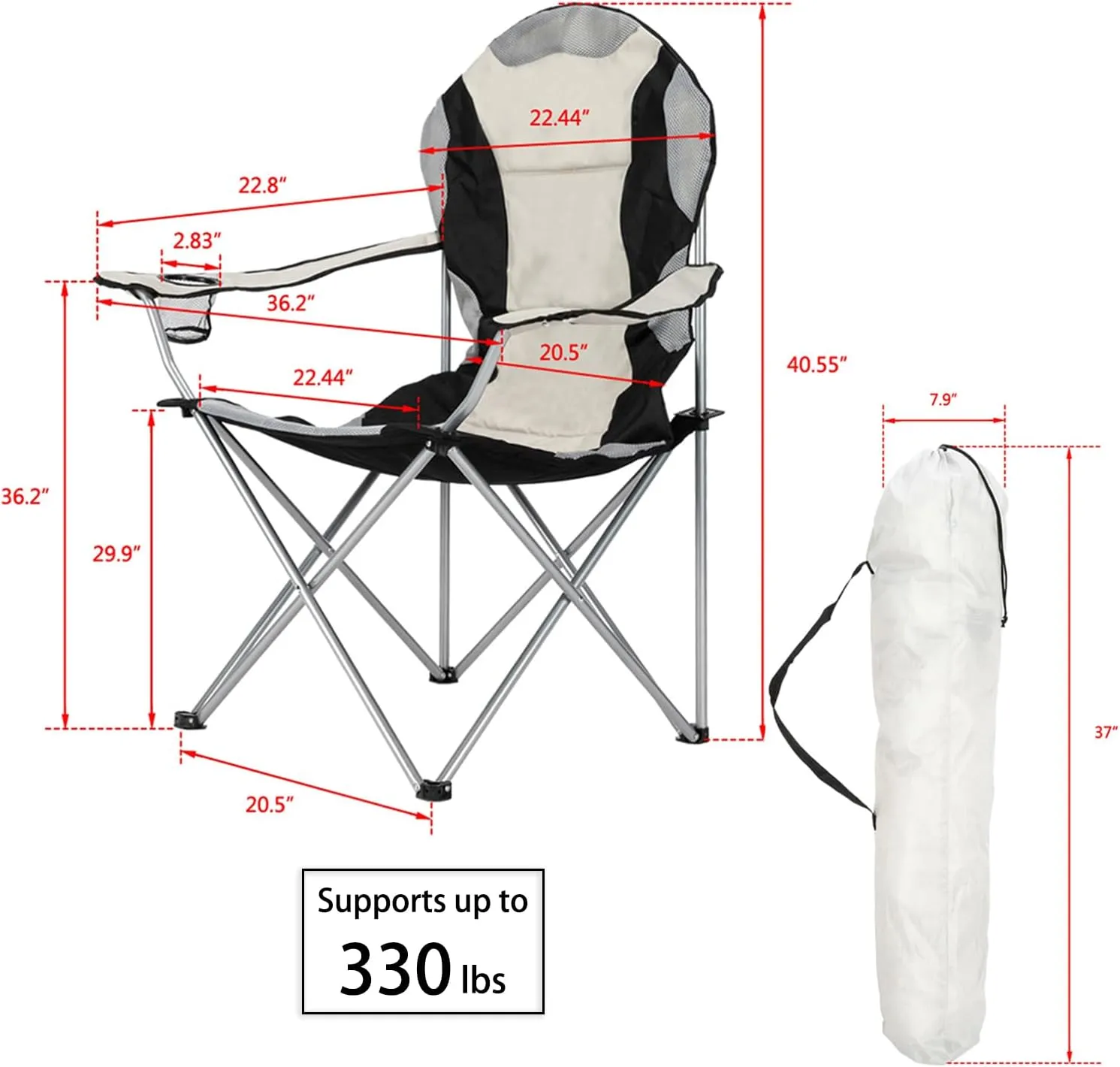 Camping Chairs for Adults,Heavy Duty Lawn Chairs with Cup Holder and Carry Bag,Portable Camp Chair Lightweight Foldable Outdoor Chair Collapsible Chair for Tailgates, Beach, and Sports,Black 1Pc