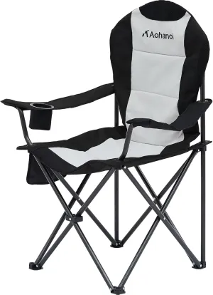 Camping Chairs for Heavy People, Folding Chairs for Outside Outdoor Folding Chairs with Cup Holder & Cooler Bag, Camp Chairs Supports up to 400lbs(1 PC, Black White)