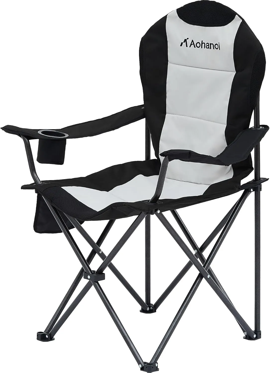 Camping Chairs for Heavy People, Folding Chairs for Outside Outdoor Folding Chairs with Cup Holder & Cooler Bag, Camp Chairs Supports up to 400lbs(1 PC, Black White)