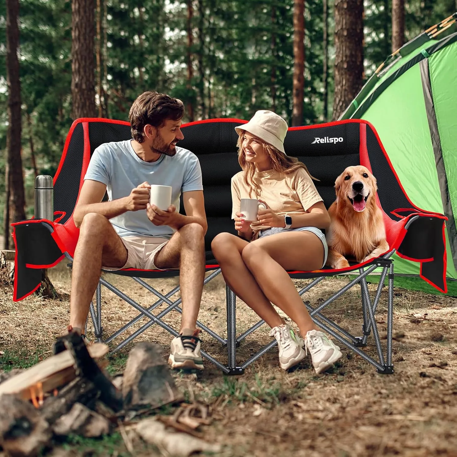 Camping Chairs Oversized Camping Chair Portable Double Camping Chair for Adults Heavy Duty Folding Chair Support 700LBS with Cup Holders & Large Side Organizer Pockets for Camping/Car Trunk/Campfires