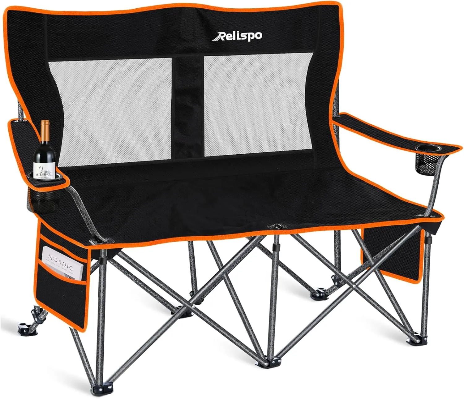 Camping Chairs Oversized Camping Chair Portable Lawn Chair Double Camping Chair for Adults Heavy Duty Folding Chair Support 700LBS with Big Side Organizer Pockets for Camping/Car Trunk/Beach/Campfires