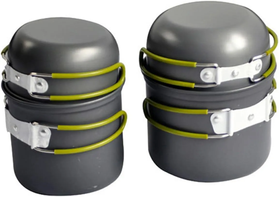 Camping Cookware Kit 2-3 Person Outdoor Cooking Set Stainless Steel Cookware Portable Aluminum Alloy Pots Heat Resistant for Camping Hiking and Outdoor Activities