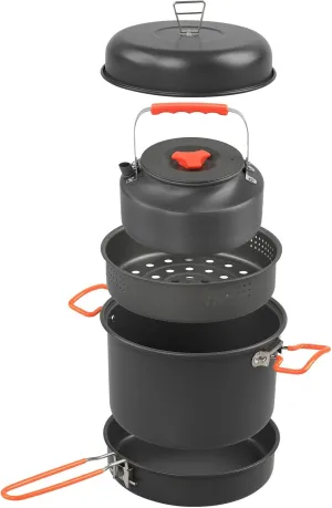 Camping Cookware Mess Kit Aluminum Alloy Pot Pan Steaming Tray and Water Kettle with Pot Cover