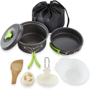 Camping Cookware Set 2 Person Camping Gear Campfire Utensils Non-Stick Cooking Lightweight Stackable Pot Pan Bowls Storage Bag (B) (A)