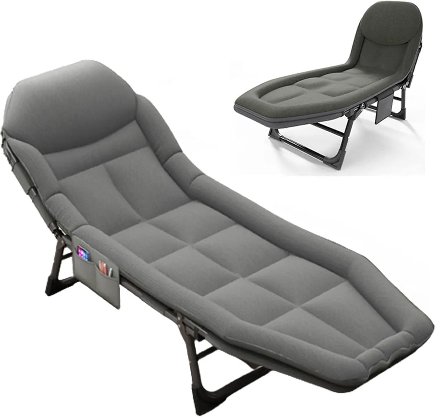 Camping Cot for Adults with Cushion, Portable Folding Camping Cot, 5-Position Folding Chaise Lounge(C)