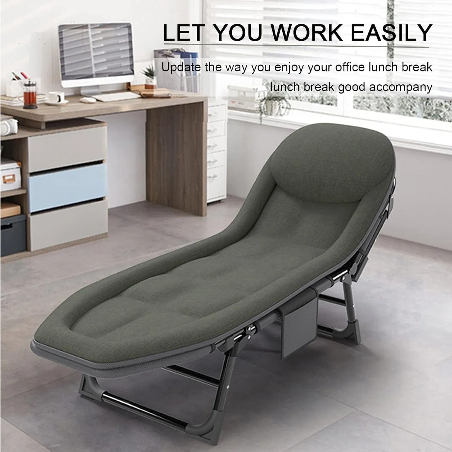 Camping Cot for Adults with Cushion, Portable Folding Camping Cot, 5-Position Folding Chaise Lounge(C)