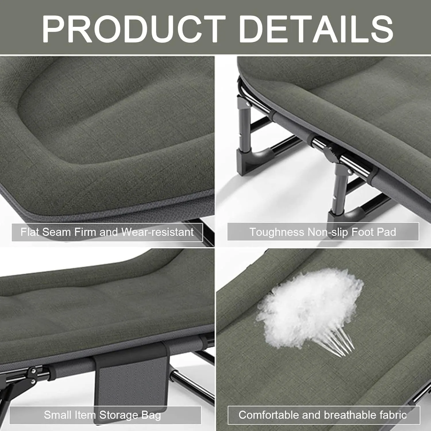 Camping Cot for Adults with Cushion, Portable Folding Camping Cot, 5-Position Folding Chaise Lounge(C)