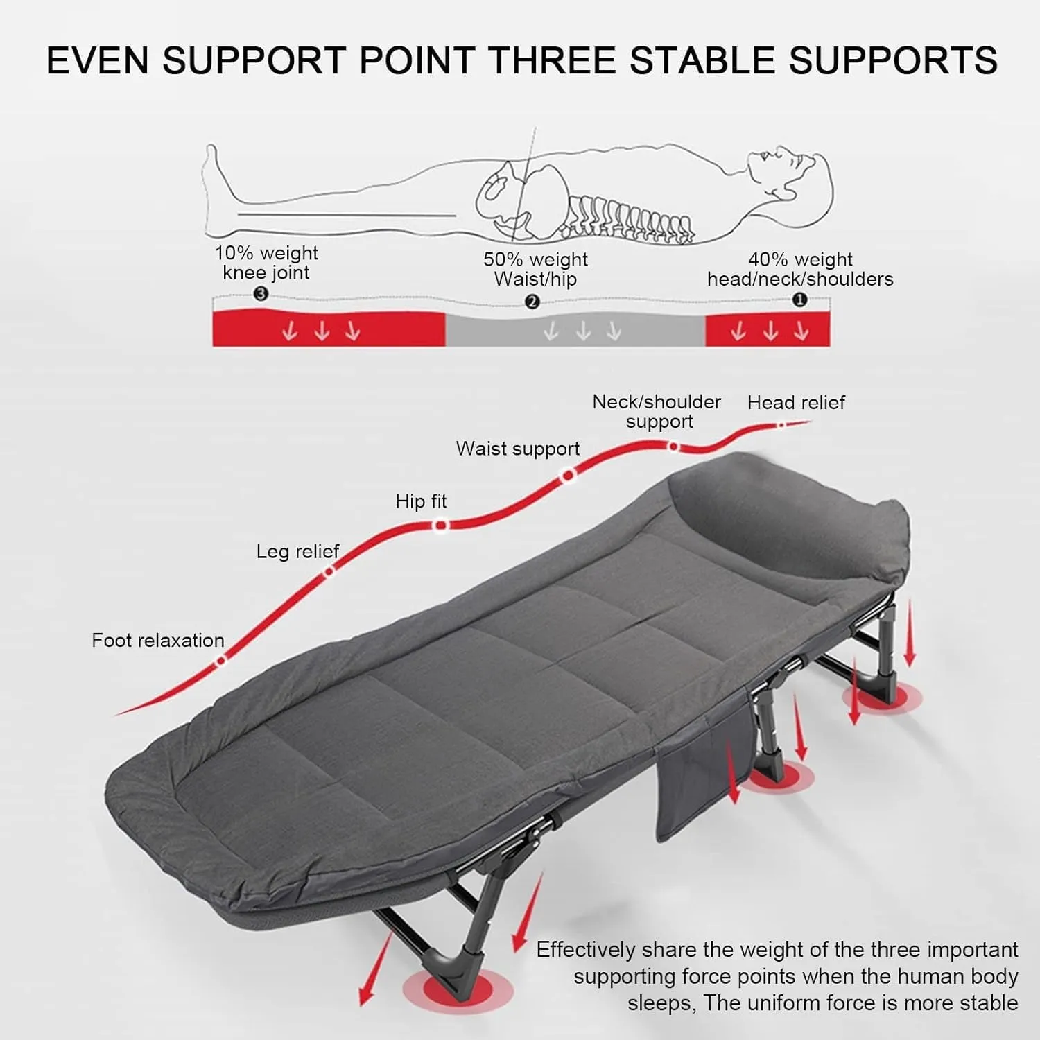 Camping Cot for Adults with Cushion, Portable Folding Camping Cot, 5-Position Folding Chaise Lounge(C)