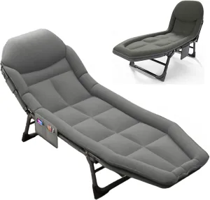 Camping Cot for Adults with Cushion, Portable Folding Camping Cot, 5-Position Folding Chaise Lounge(C)